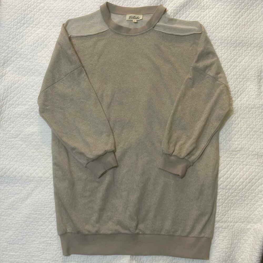 Listicale open shoulder tan oversized sweatshirt SS6